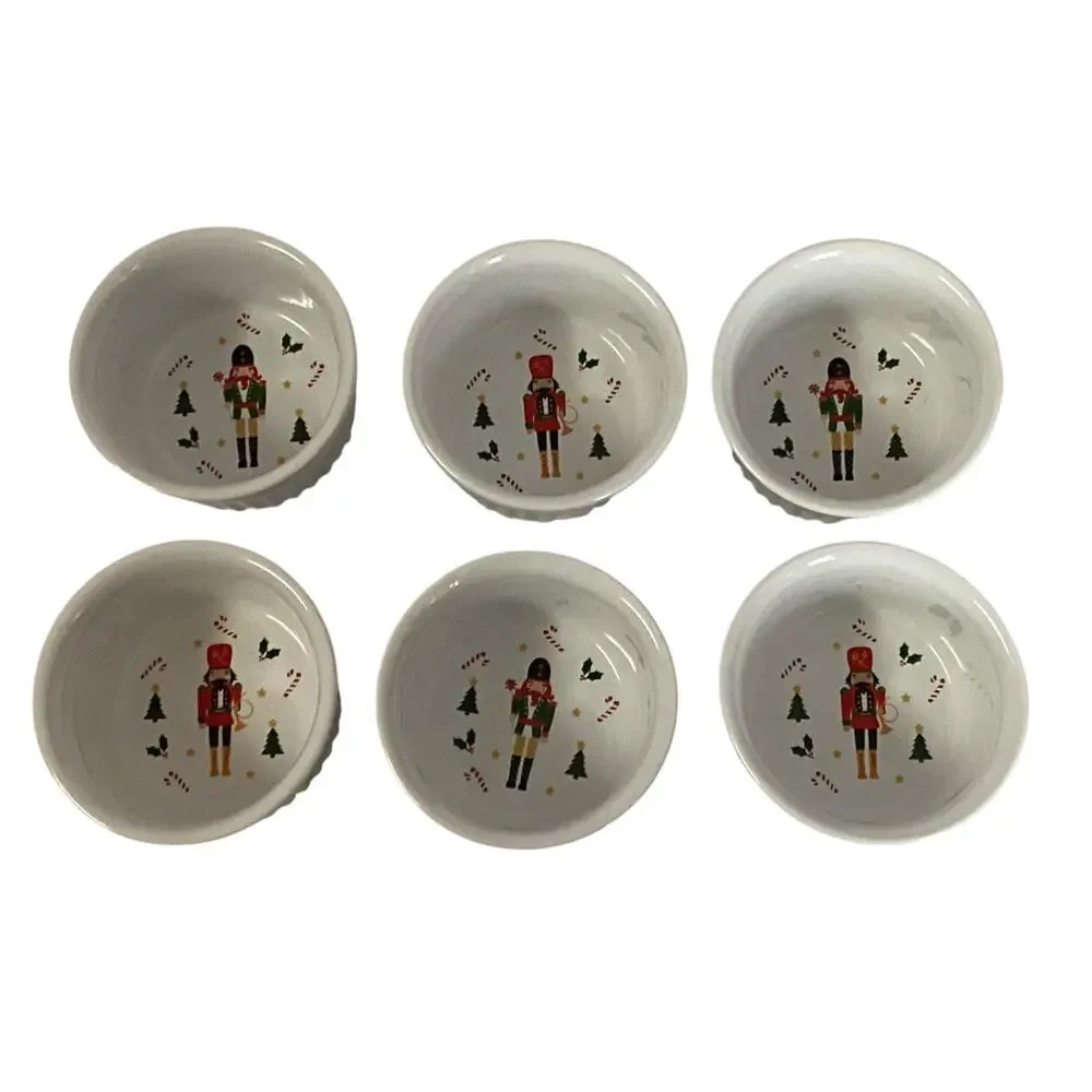 Holiday Style Nutcracker Christmas Ramekins Ceramic 3.5in NWT Set of 6 Bakeware